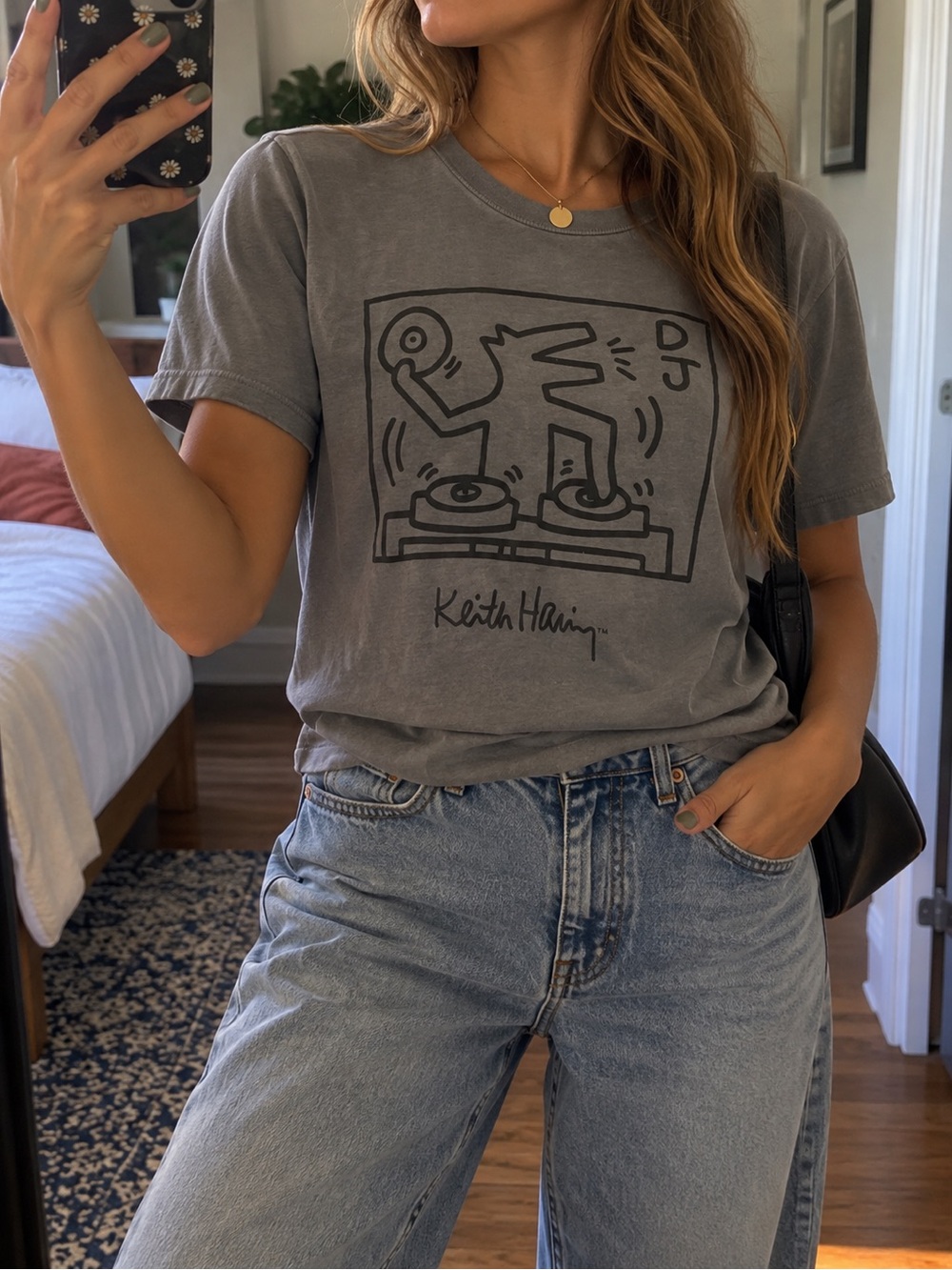 American Eagle Outfitters Grey Keith Haring Graphic Crop Tee